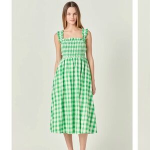 Gorgeous BNWT English Factory Green Gingham Dress Sz M